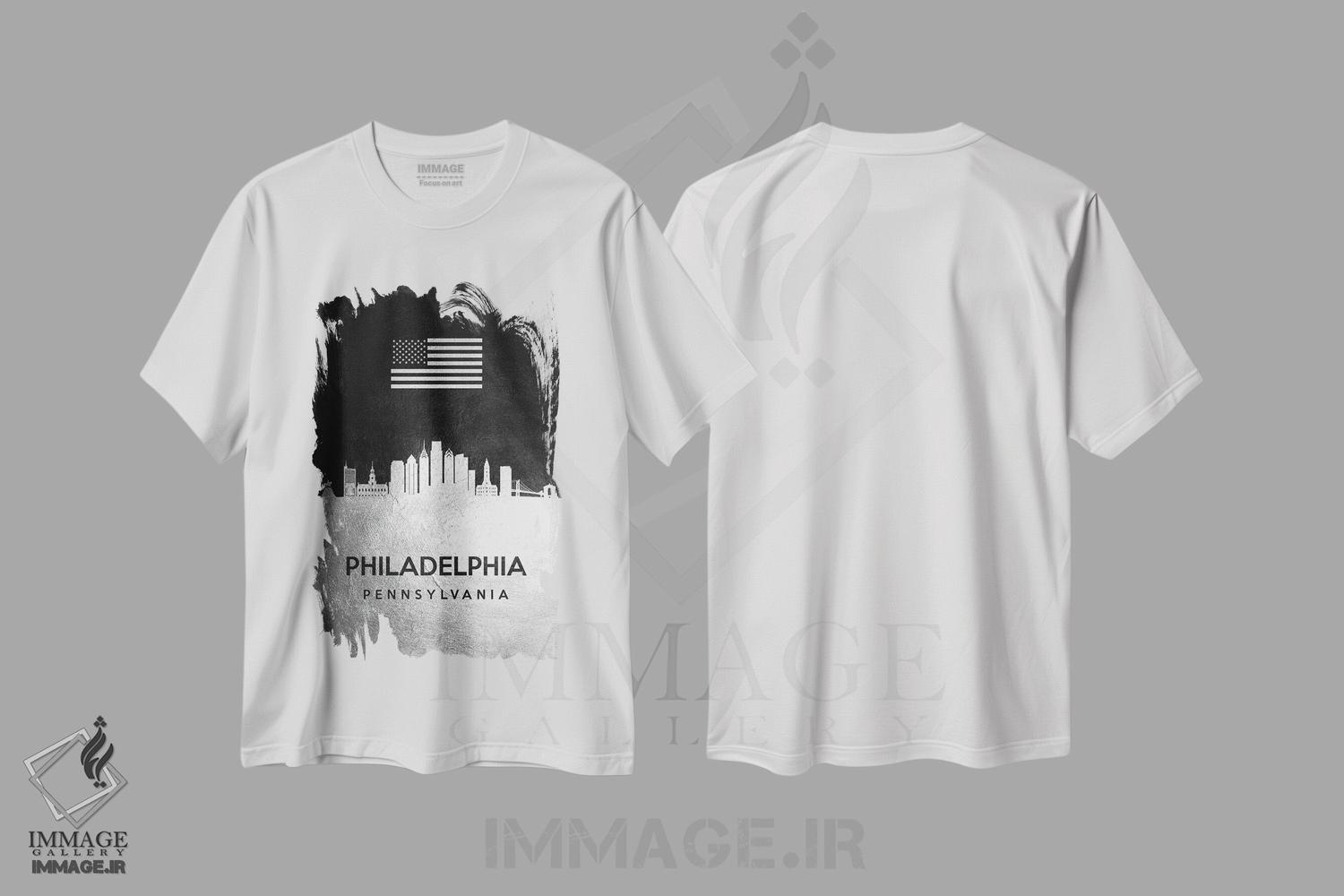 تیشرت طرح دار خط افق نقره ای فیلادلفیا پنسیلوانیا، هنر دیجیتال اثر آدریان بالدُوینو | immage.ir