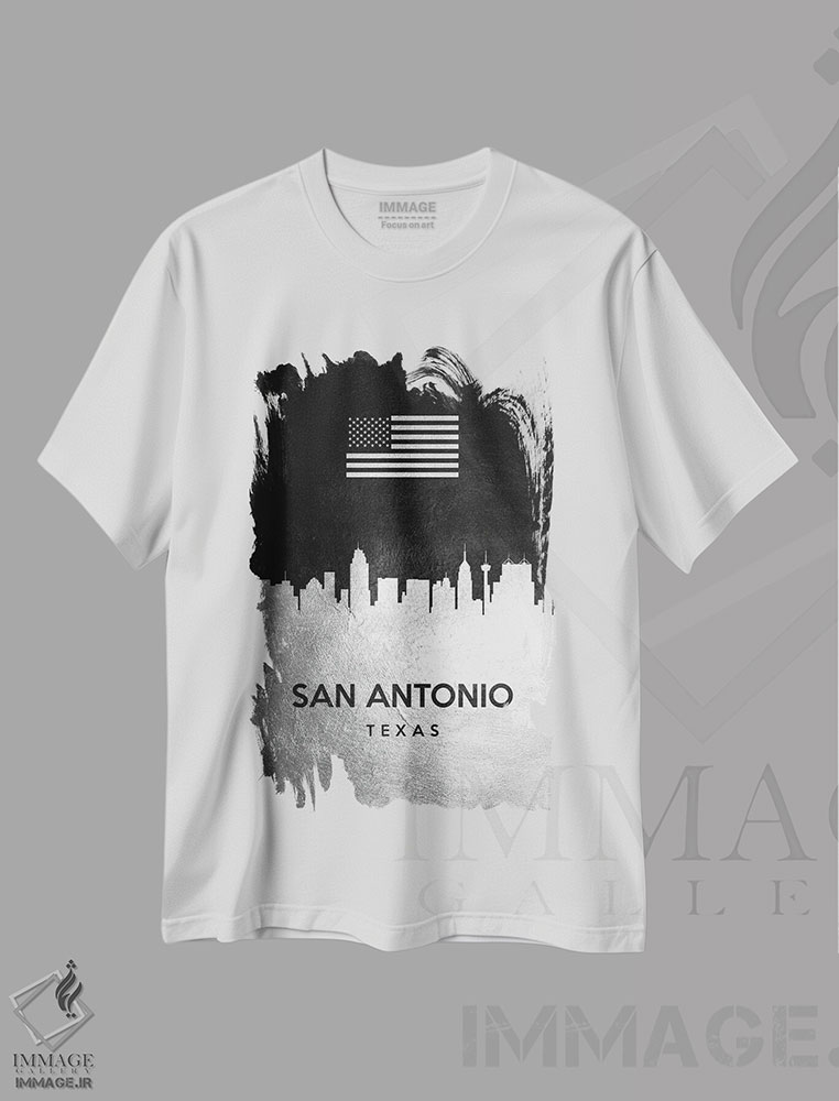 تیشرت طرح دار خط افق نقره ای سن آنتونیو تگزاس ۲، هنر دیجیتال اثر آدریان بالدُوینو | فروشگاه ایماژ