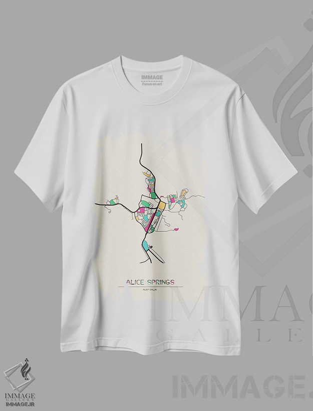 تیشرت طرح دار نقشه آلیس اسپرینگز، استرالیا، تزئینی اثر آیشه دنیز آکِرمان | فروشگاه ایماژ