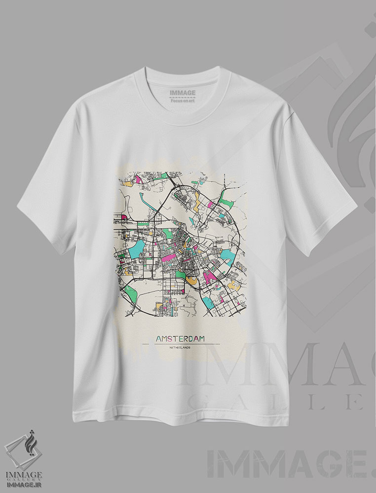 تیشرت طرح دار نقشه آمستردام، هلند، هنر دیجیتال اثر آیشه دنیز آکِرمان | فروشگاه ایماژ