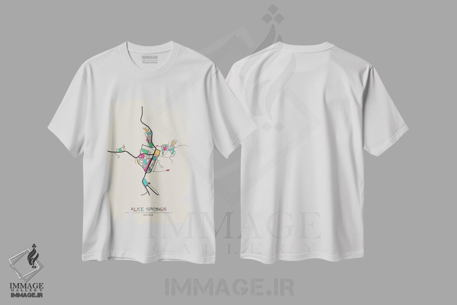 تیشرت طرح دار نقشه آلیس اسپرینگز، استرالیا، تزئینی اثر آیشه دنیز آکِرمان | فروشگاه ایماژ