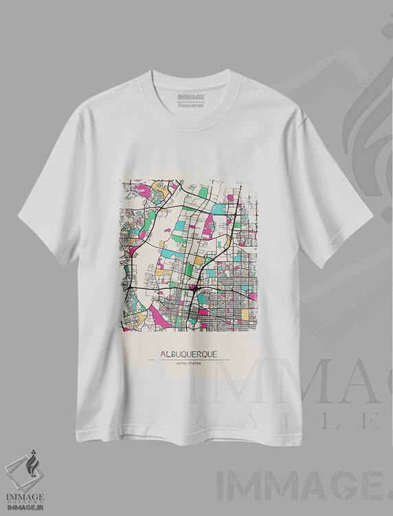 تیشرت طرح دار نقشه آلبوکرکی، نیومکزیکو، تزئینی اثر آیشه دنیز آکِرمان | immage.ir