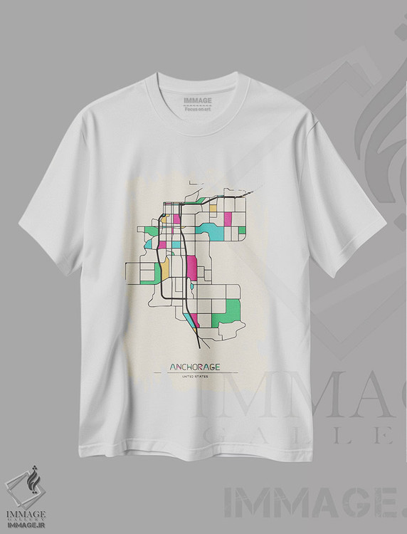تیشرت طرح دار نقشه انکوریج، آلاسکا، هنر دیجیتال اثر آیشه دنیز آکِرمان | immage.ir