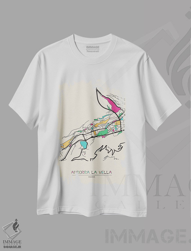 تیشرت طرح دار نقشه آندورا لا ولا، آندورا، هنر دیجیتال اثر آیشه دنیز آکِرمان | فروشگاه ایماژ