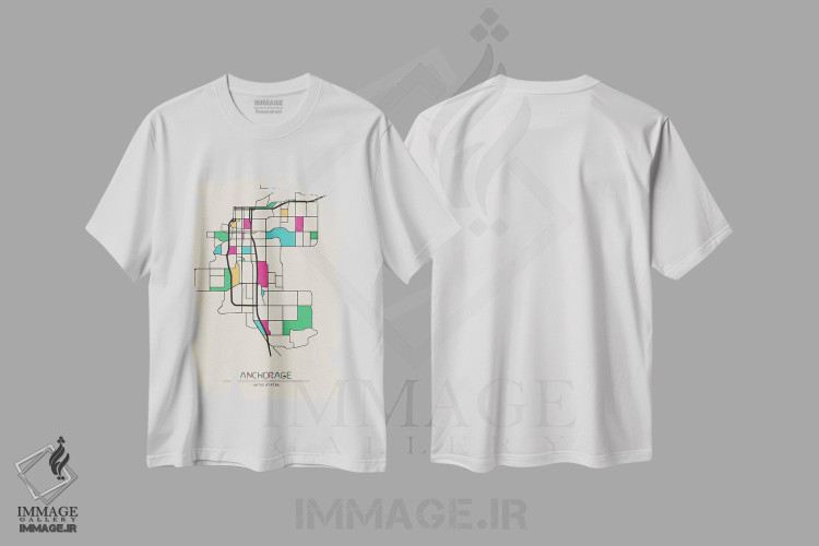 تیشرت طرح دار نقشه انکوریج، آلاسکا، هنر دیجیتال اثر آیشه دنیز آکِرمان | immage.ir