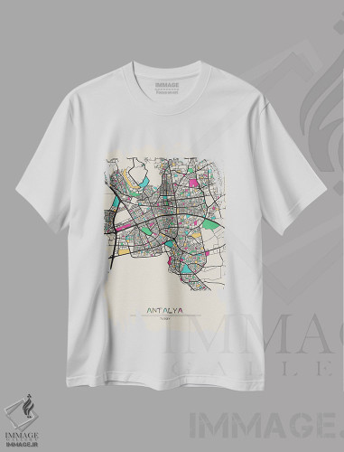 تیشرت طرح دار نقشه آنتالیا، ترکیه، هنر دیجیتال اثر آیشه دنیز آکِرمان | فروشگاه ایماژ