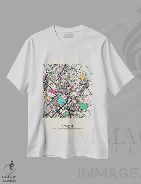 تیشرت طرح دار نقشه آتن، یونان، هنر دیجیتال اثر آیشه دنیز آکِرمان | فروشگاه ایماژ