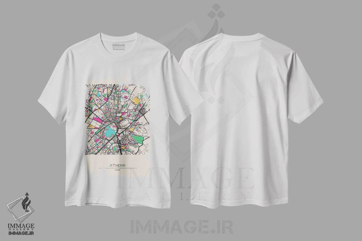 تیشرت طرح دار نقشه آتن، یونان، هنر دیجیتال اثر آیشه دنیز آکِرمان | فروشگاه ایماژ