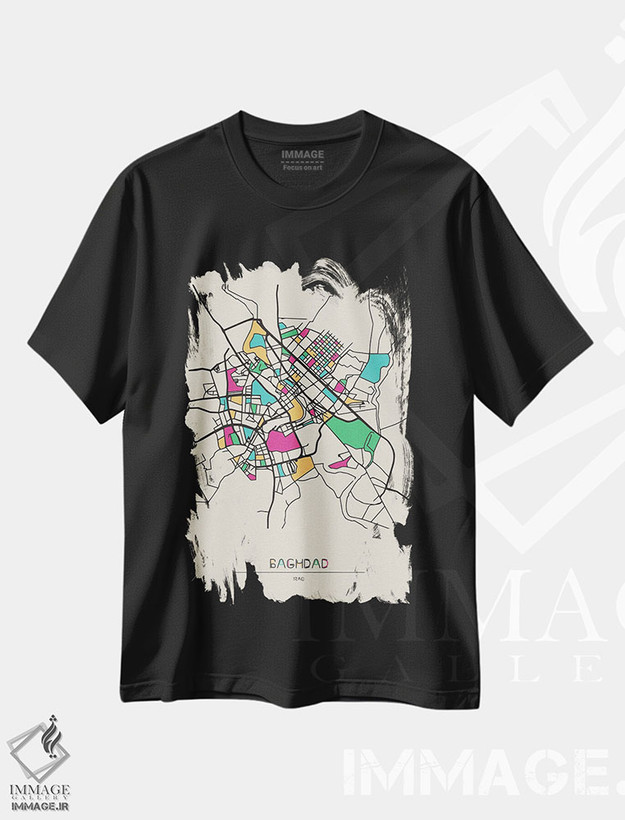 تیشرت طرح دار نقشه بغداد، عراق، هنر دیجیتال اثر آیشه دنیز آکِرمان | فروشگاه ایماژ