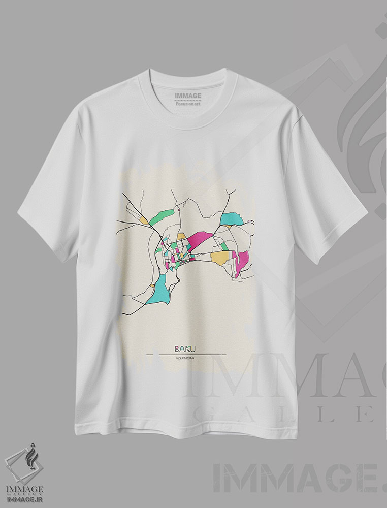 تیشرت طرح دار نقشه باکو، جمهوری آذربایجان، هنر دیجیتال اثر آیشه دنیز آکِرمان | immage.ir