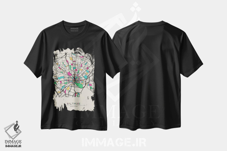 تیشرت طرح دار نقشه بالتیمور، مریلند، هنر دیجیتال اثر آیشه دنیز آکِرمان | فروشگاه ایماژ