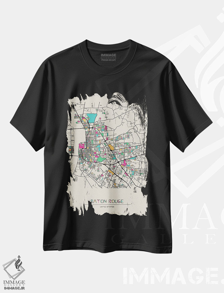 تیشرت طرح دار نقشه باتون روژ، لوئیزیانا، هنر دیجیتال اثر آیشه دنیز آکِرمان | فروشگاه ایماژ