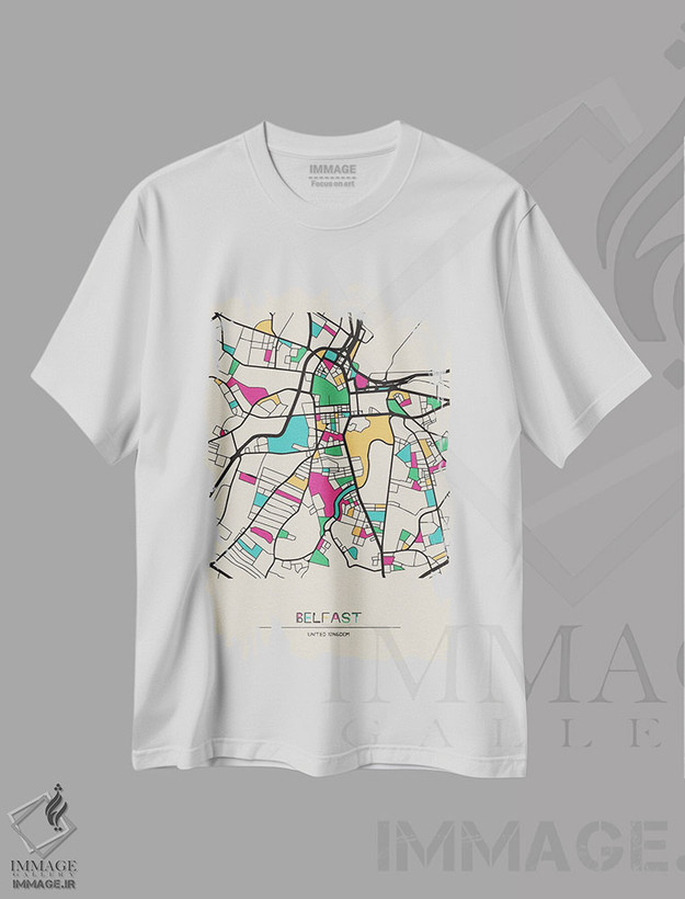 تیشرت طرح دار نقشه بلفاست، بریتانیا، هنر دیجیتال اثر آیشه دنیز آکِرمان | فروشگاه ایماژ