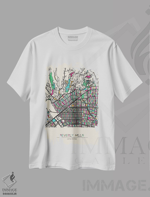 تیشرت طرح دار نقشه بورلی هیلز، کالیفرنیا، هنر دیجیتال اثر آیشه دنیز آکِرمان | فروشگاه ایماژ