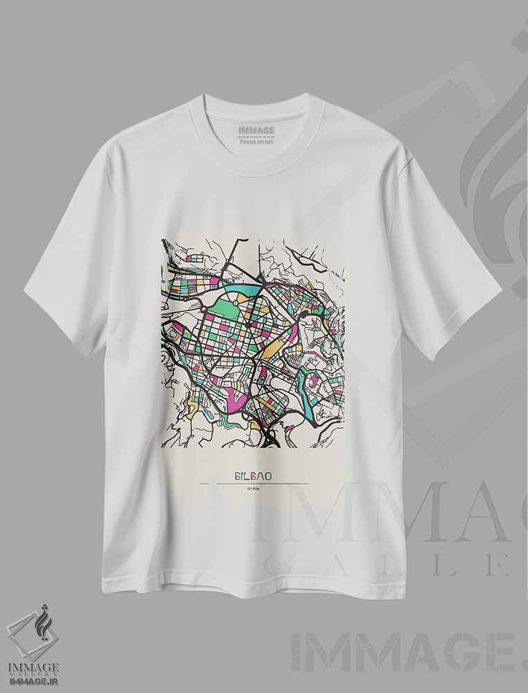تیشرت طرح دار نقشه بیلبائو، اسپانیا، هنر دیجیتال اثر آیشه دنیز آکِرمان | فروشگاه ایماژ