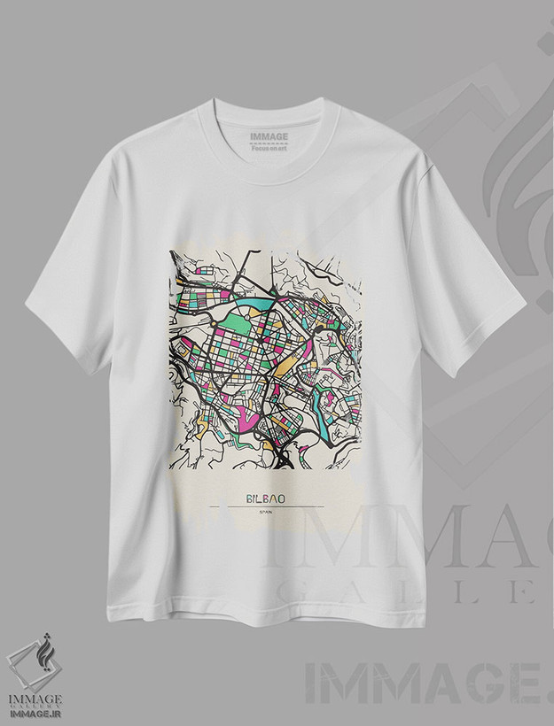 تیشرت طرح دار نقشه بیلبائو، اسپانیا، هنر دیجیتال اثر آیشه دنیز آکِرمان | فروشگاه ایماژ