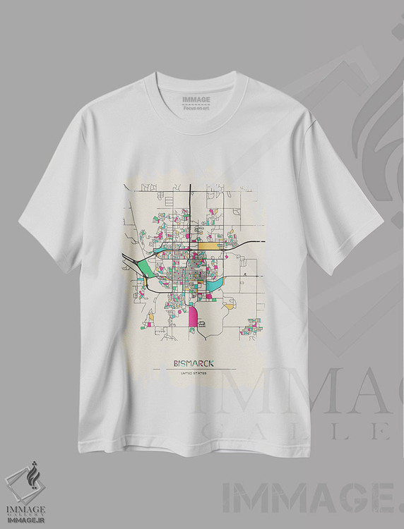 تیشرت طرح دار نقشه بیزمارک، داکوتای شمالی، هنر دیجیتال اثر آیشه دنیز آکِرمان | فروشگاه ایماژ