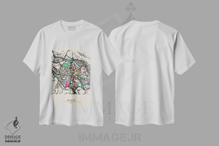 تیشرت طرح دار نقشه بیلبائو، اسپانیا، هنر دیجیتال اثر آیشه دنیز آکِرمان | فروشگاه ایماژ