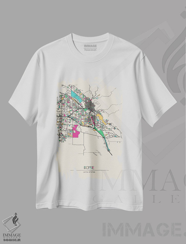 تیشرت طرح دار نقشه بویزی، آیداهو، هنر دیجیتال اثر آیشه دنیز آکِرمان | فروشگاه ایماژ
