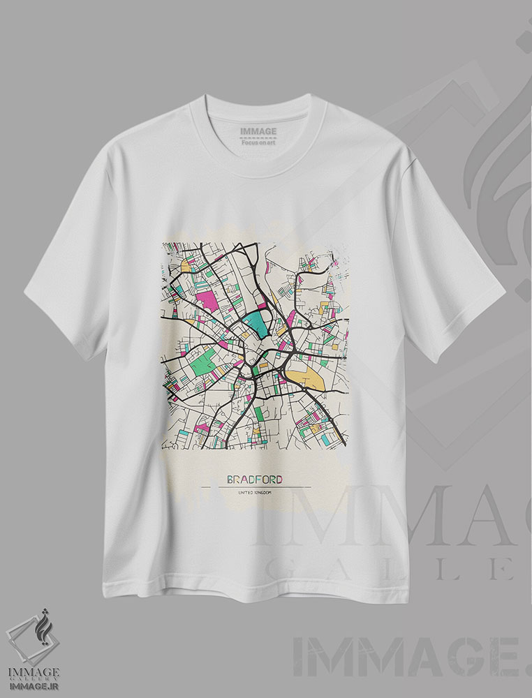 تیشرت طرح دار نقشه برادفورد، انگلستان، هنر دیجیتال اثر آیشه دنیز آکِرمان | immage.ir