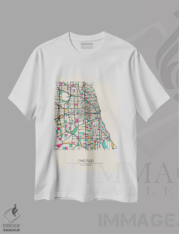تیشرت طرح دار نقشه شیکاگو، ایلینوی، هنر دیجیتال اثر آیشه دنیز آکِرمان | فروشگاه ایماژ