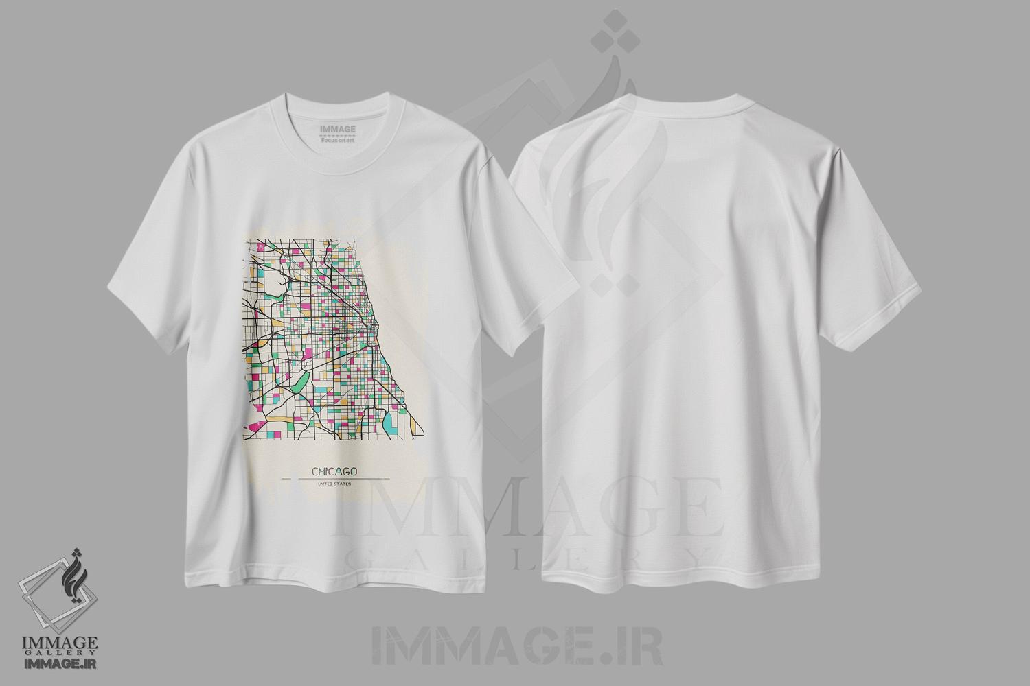 تیشرت طرح دار نقشه شیکاگو، ایلینوی، هنر دیجیتال اثر آیشه دنیز آکِرمان | فروشگاه ایماژ