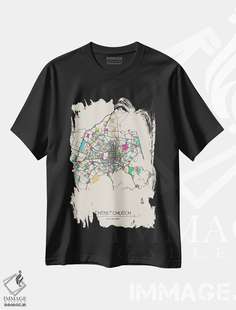 تیشرت طرح دار نقشه کرایست چرچ، نیوزیلند، هنر دیجیتال اثر آیشه دنیز آکِرمان | فروشگاه ایماژ