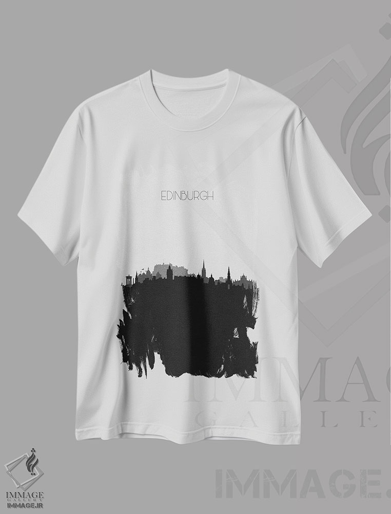 تیشرت طرح دار منظرهٔ افق ادینبورگ، اسکاتلند، هنر دیجیتال سیاه و سفید اثر آیشه دنیز آکِرمان | immage.ir