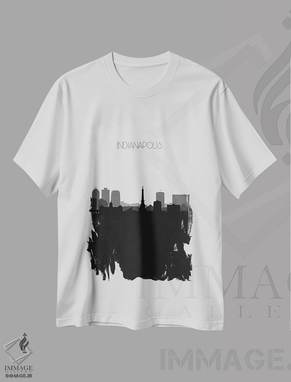 تیشرت طرح دار منظرهٔ افق ایندیاناپولیس، هنر دیجیتال سیاه و سفید اثر آیشه دنیز آکِرمان | immage.ir