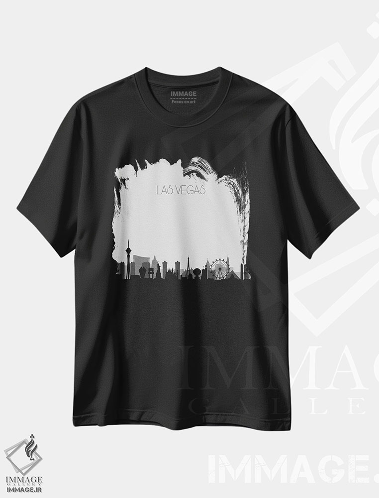تیشرت طرح دار منظرهٔ افق لاس وگاس، هنر دیجیتال سیاه و سفید اثر آیشه دنیز آکِرمان | فروشگاه ایماژ