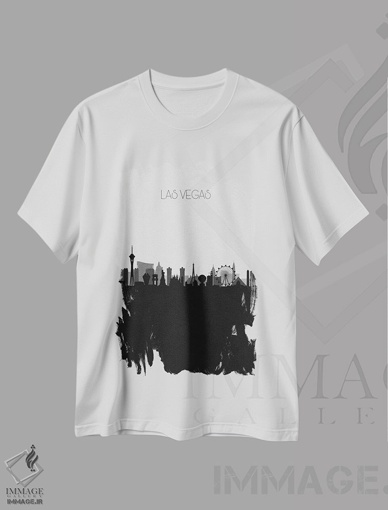 تیشرت طرح دار منظرهٔ افق لاس وگاس، هنر دیجیتال سیاه و سفید اثر آیشه دنیز آکِرمان | immage.ir