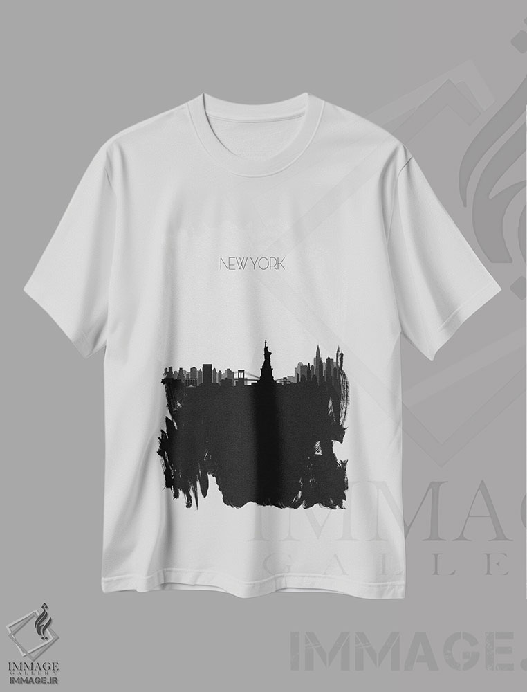تیشرت طرح دار منظرهٔ افق نیویورک، هنر دیجیتال سیاه و سفید اثر آیشه دنیز آکِرمان | immage.ir