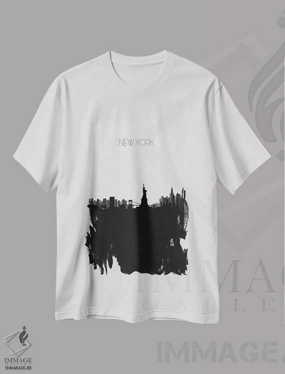 تیشرت طرح دار منظرهٔ افق نیویورک، هنر دیجیتال سیاه و سفید اثر آیشه دنیز آکِرمان | immage.ir
