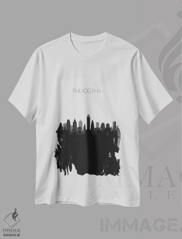 تیشرت طرح دار منظرهٔ افق فیلادلفیا، هنر دیجیتال سیاه و سفید اثر آیشه دنیز آکِرمان | فروشگاه ایماژ