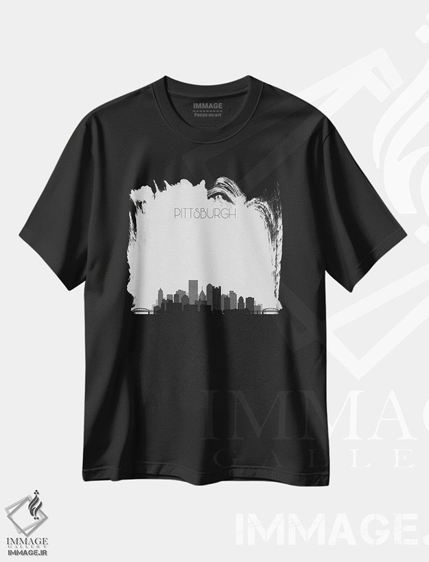 تیشرت طرح دار منظرهٔ افق پیتسبورگ، هنر دیجیتال سیاه و سفید اثر آیشه دنیز آکِرمان | فروشگاه ایماژ