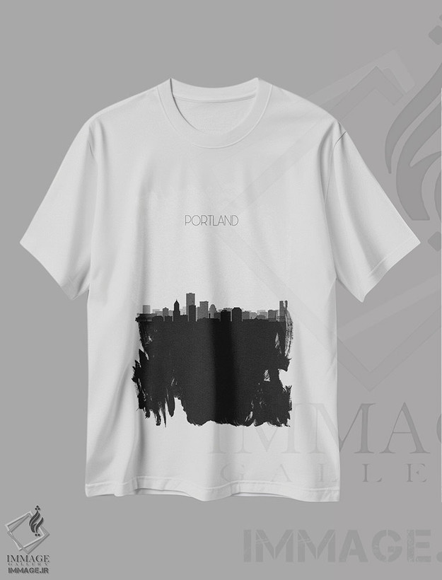 تیشرت طرح دار منظرهٔ افق پورتلند، هنر دیجیتال سیاه و سفید اثر آیشه دنیز آکِرمان | فروشگاه ایماژ
