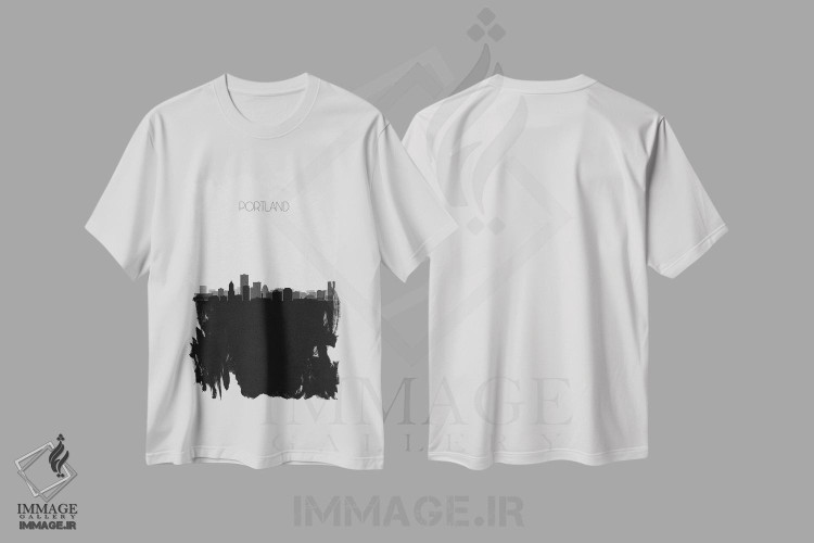 تیشرت طرح دار منظرهٔ افق پورتلند، هنر دیجیتال سیاه و سفید اثر آیشه دنیز آکِرمان | فروشگاه ایماژ