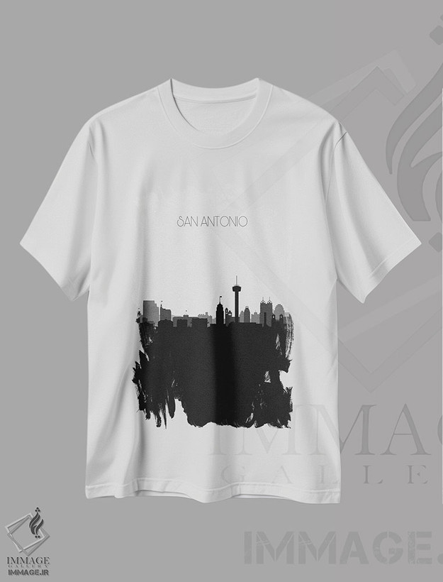 تیشرت طرح دار منظرهٔ افق سن آنتونیو، هنر دیجیتال سیاه و سفید اثر آیشه دنیز آکِرمان | فروشگاه ایماژ