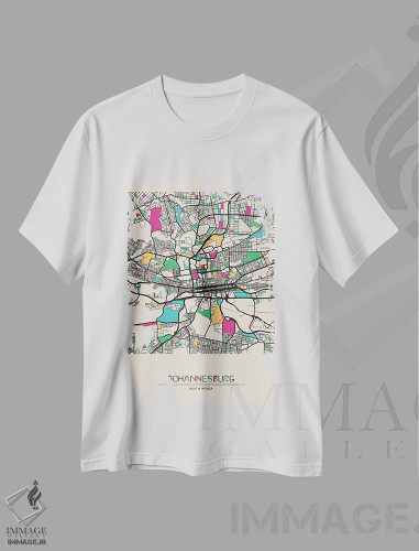 تیشرت طرح دار نقشهٔ ژوهانسبورگ، آفریقای جنوبی، هنر دیجیتال اثر آیشه دنیز آکِرمان | فروشگاه ایماژ