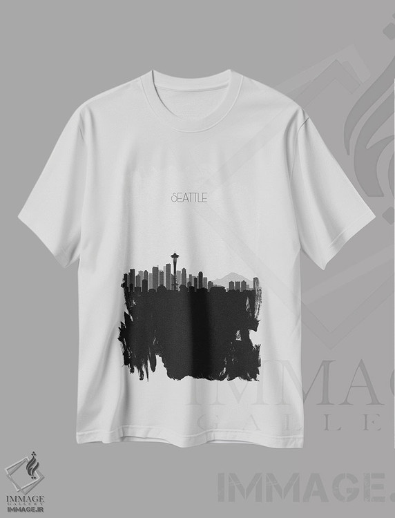 تیشرت طرح دار منظرهٔ افق سیاتل، هنر دیجیتال سیاه و سفید اثر آیشه دنیز آکِرمان | immage.ir