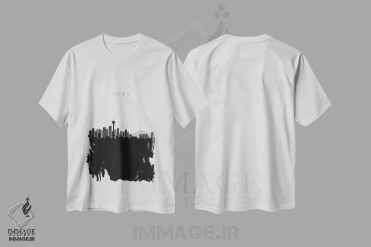 تیشرت طرح دار منظرهٔ افق سیاتل، هنر دیجیتال سیاه و سفید اثر آیشه دنیز آکِرمان | immage.ir