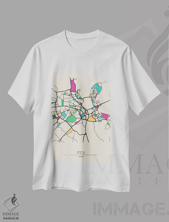 تیشرت طرح دار نقشهٔ کیف، اوکراین، هنر دیجیتال اثر آیشه دنیز آکِرمان | فروشگاه ایماژ