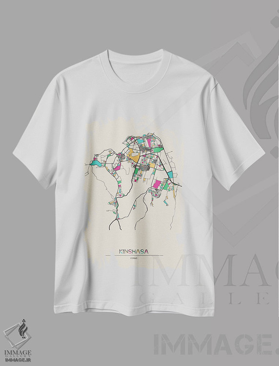 تیشرت طرح دار نقشهٔ کینشاسا، جمهوری دموکراتیک کنگو، هنر دیجیتال اثر آیشه دنیز آکِرمان | فروشگاه ایماژ