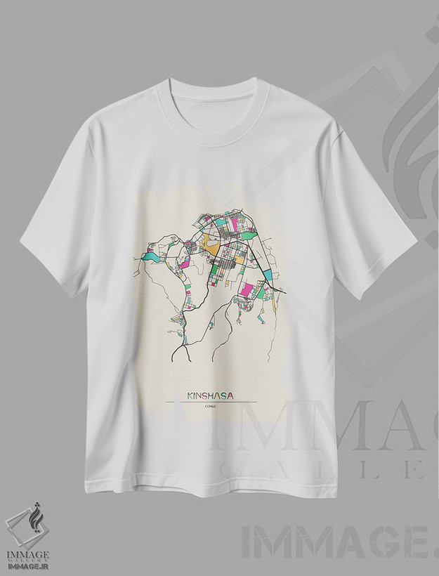 تیشرت طرح دار نقشهٔ کینشاسا، جمهوری دموکراتیک کنگو، هنر دیجیتال اثر آیشه دنیز آکِرمان | فروشگاه ایماژ