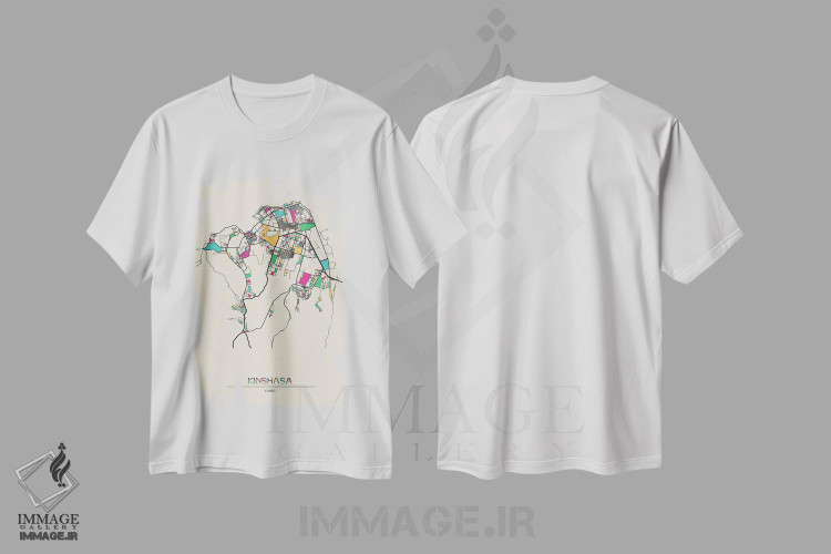تیشرت طرح دار نقشهٔ کینشاسا، جمهوری دموکراتیک کنگو، هنر دیجیتال اثر آیشه دنیز آکِرمان | فروشگاه ایماژ