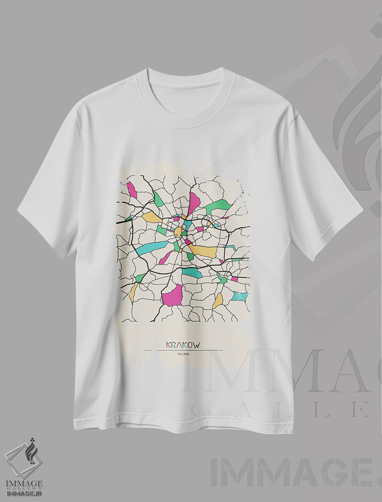 تیشرت طرح دار نقشهٔ کراکوف، لهستان، هنر دیجیتال اثر آیشه دنیز آکِرمان | فروشگاه ایماژ