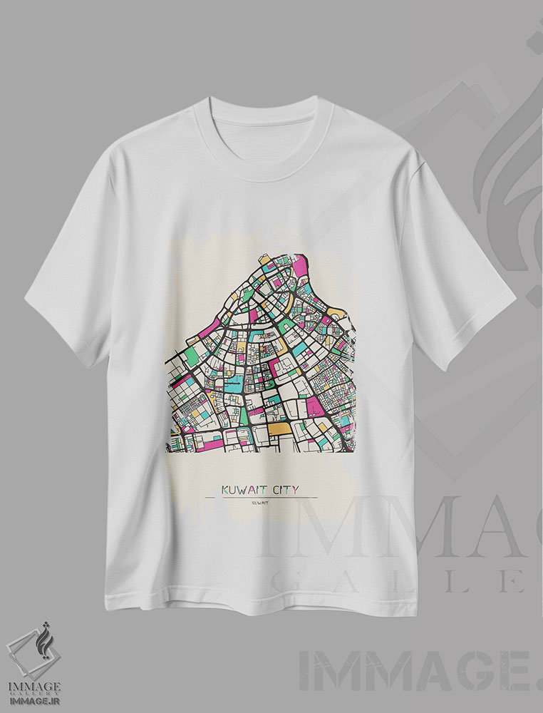 تیشرت طرح دار نقشهٔ شهر کویت، هنر دیجیتال اثر آیشه دنیز آکِرمان | فروشگاه ایماژ