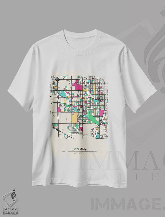 تیشرت طرح دار نقشهٔ لَنسینگ، میشیگان، هنر دیجیتال اثر آیشه دنیز آکِرمان | فروشگاه ایماژ