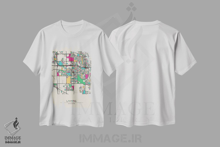 تیشرت طرح دار نقشهٔ لَنسینگ، میشیگان، هنر دیجیتال اثر آیشه دنیز آکِرمان | فروشگاه ایماژ