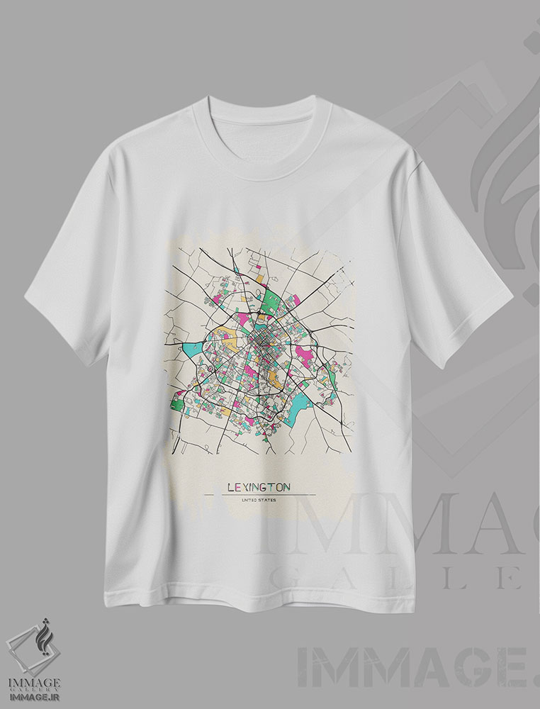 تیشرت طرح دار نقشهٔ لکسینگتون، کنتاکی، هنر دیجیتال اثر آیشه دنیز آکِرمان | فروشگاه ایماژ